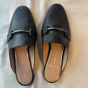 Black leather mules